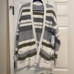 Pink Clover Striped Cardigan in Olive and Gray